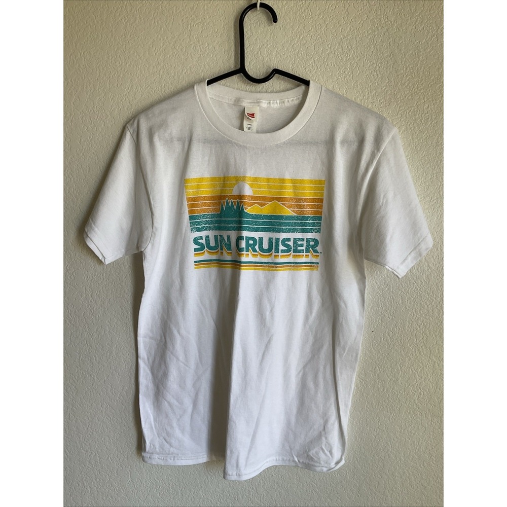 Sun Cruiser Graphic Hanes White Tee Shirt Size Small 100% Cotton